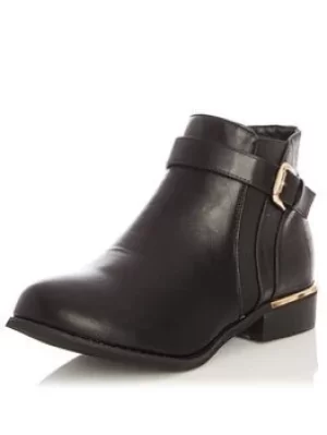Quiz Faux Leather Flat Ankle Boot