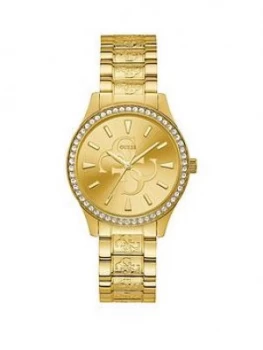 Guess Guess Anna Gold Logo Sunray Crystal Set Dial Gold Stainless Steel Bracelet Ladies Watch