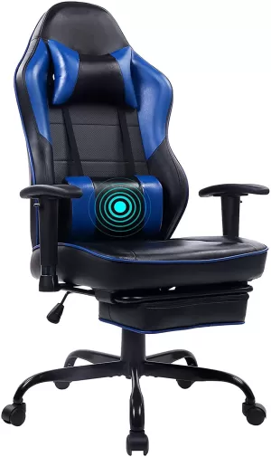 Crescent Faux Leather Gaming Chair with Flip Up Armrests, Blue