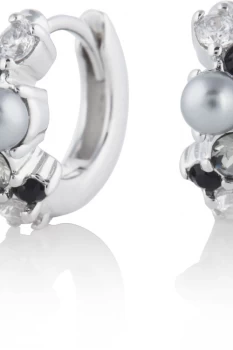 Bubble Huggie Grey Pearl Black & Pink Crystal Silver Hoop Earrings