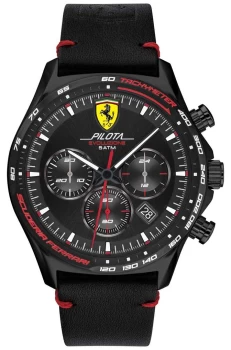 Scuderia Ferrari Mens Pilota Evo Black Leather Strap Watch