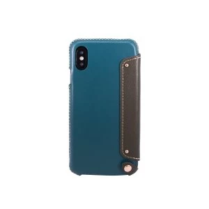 OBX Leather Folio Case with Card Slot for iPhone X 77-58618 - Green Blue/Dark Green