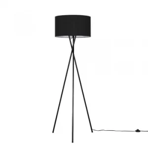 Camden Black Tripod Floor Lamp with XL Black Reni Shade