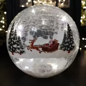 20cm Battery Operated LED Crackle Ball Christmas Decoration Santa Reindeer Scene in Warm White