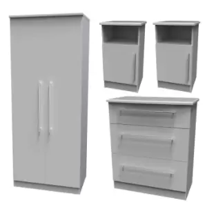 Welcome Furniture Edina 4 Piece Set - Wardrobe, Chest and 2 x Bedside Cabinet - Grey Matt