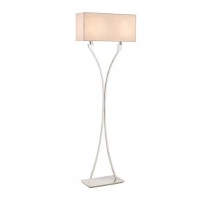 2 Light Floor Lamp Polished Nickel Plate with Beige Shade, E27