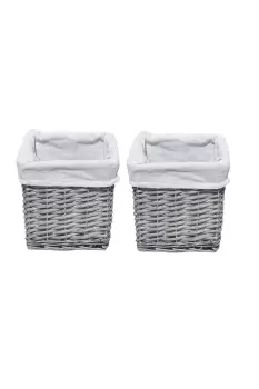 Set Of 2 Wicker Storage Basket With Cloth Lining 20 x 20 x 20 cm