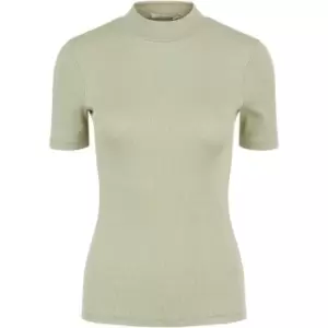 Pieces Short Sleeve Rib turtle Neck Top - Green