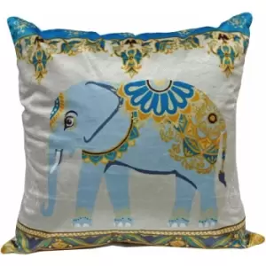 Rapport - Indian Blue Square Cushion Cover Scatter Case Asian Inspired Elephant - Blue
