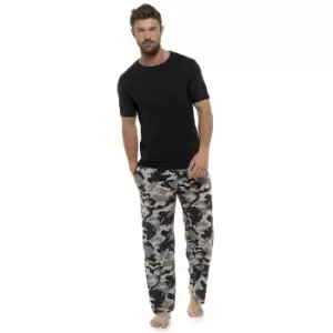 Foxbury Mens Camo Print Jersey Pyjama Set (M) (Black)