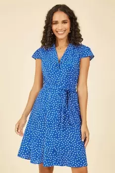 Blue Daisy Print Retro Shirt Dress