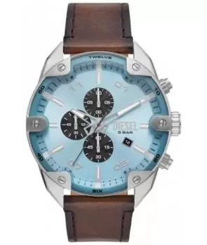 Diesel DZ4606 Spiked Blue Chronograph and Brown Leather Watch