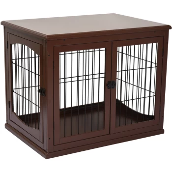 66cm Modern Indoor Pet Cage Metal Wire 3 Doors Latches Base Crate Brown - Pawhut