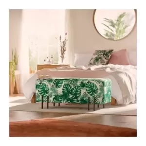 BTFY Storage Ottoman Bench Chaise Longue Footstool Pouffe, Bed End Window Seat For Bedroom, Hallway, Living Room - Canvas Green and White Tropical