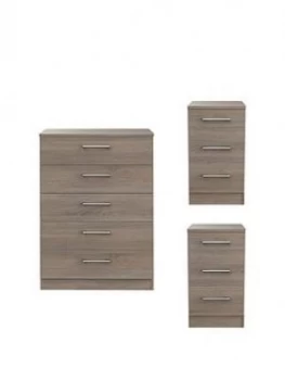 Swift Halton Ready Assembled 3 Piece Package - 5 Drawer Chest And 2 Bedside Chests
