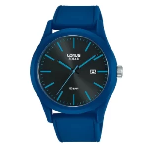 Mens Sports Solar Watch with Blue Silicone Strap & Black and Blue Face