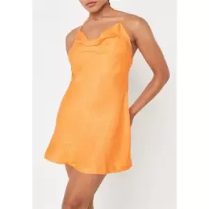 Missguided Animal Print Cowl Neck Satin Mini Dress - Orange