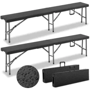Casaria - 2x Folding Garden Bench »Malmo« 180cm Carry Handles Poly Rattan Design Plastic Foldable Camping Black