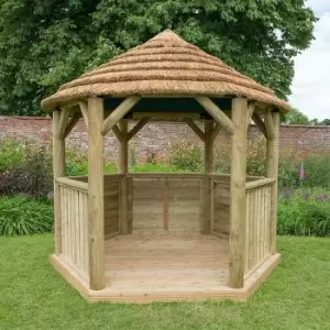 3.0m Hexagonal Gazebo with Country Thatch Roof with Cream Roof Lining