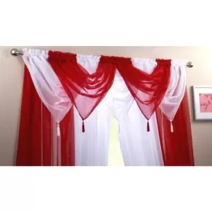 Alan Symonds Plain Voile Curtain Swag Panel Red Tasseled - Red