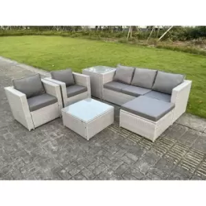Fimous 6 Seat Light Grey Lounge Outdoor PE Rattan Garden Furniture Set Wicker Sofa Set Square Coffee Table Armchair