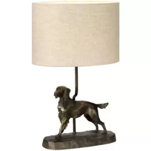Elstead - LightBox Rufus Bronzed Patina Table lamp, Dog Statuette, Oval Shade
