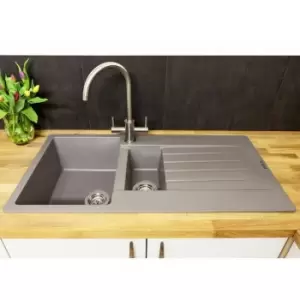 Harlem15 Kitchen Sink 1.5 Bowl Silver Grey Granite Reversible Waste - Reginox