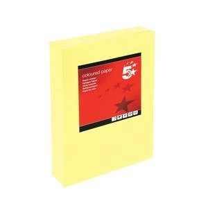 5 Star A4 Coloured Copier Paper Multifunctional Ream wrapped 80gsm Yellow Pack of 500 Sheets