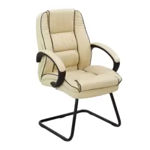 Truro Cantilever Framed Leather Faced Visitors Armchair With Contrasting Piping - Cream