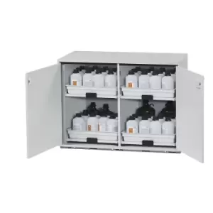 asecos Hazardous goods base cupboard for acids and alkaline solutions, 2-door, HxWxD 800 x 1100 x 570 mm, 4 drawers