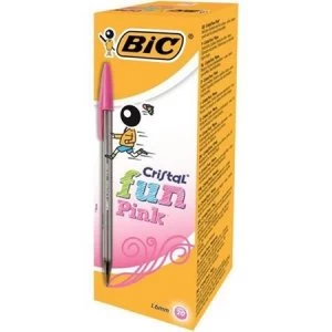 Bic Cristal Fun Ballpoint Pen 1.6mm Tip 0.6mm Line Lime Pink 1 x Box of 20 Pens