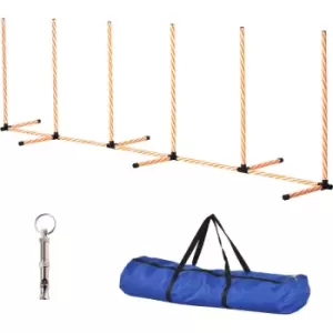 Pawhut - Dog Agility Training Equipment Pet Play Run Obstacle w/Weaves Poles Whistle Carrying Bag Outdoor Games Exercise