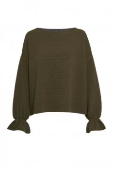 French Connection Elien Fluted Sleeve Textured Jumper Olive