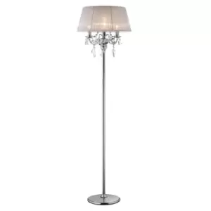 Olivia Floor Lamp with White Shade 3 Light Polished Chrome, Crystal