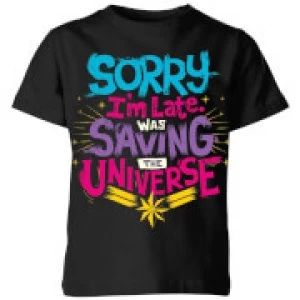 Captain Marvel Sorry I'm Late Kids T-Shirt - Black - 7-8 Years