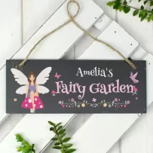 Personalised Fairy Garden Printed Hanging Slate Plaque Slate (Grey)