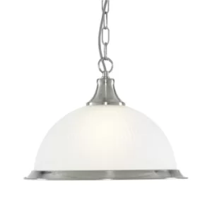 American Diner 1 Light Dome Ceiling Pendant Satin Silver, Acid Ribbed Glass, E27