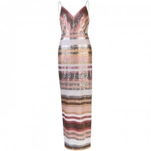 Adrianna Papell Stripe Sequin Dress - METALLIC BLUSH