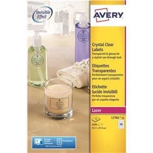 Original Avery L7781 25 Clear Crystal Clear Labels Pack of 1000