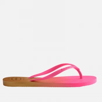 Havaianas Womens Slim Gradient Flip Flops - White/Fluorescent Pink - UK 6/UK 7