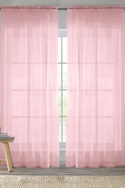 Enhanced Living Sheer Plain Woven Voile Slot Top Curtain Panel Pair Pink