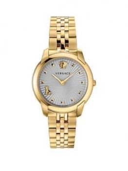 Versace Audrey Grey Dial Gold Plated Stainless Steel Bracelet Ladies Watch