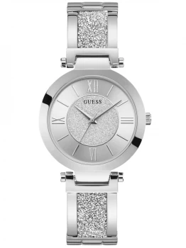 Guess Guess Aurora Silver Glitter Dial Stainless Steel And Glitz Bracelet Ladies Watch