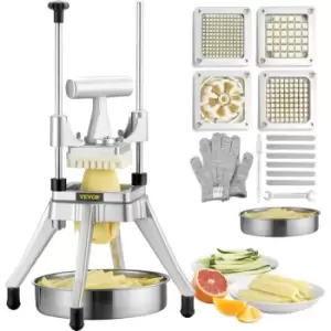 Vevor - Commercial Vegetable Fruit Chopper, Stainless Steel French Fry Cutter with 4 Blades 1/4' 3/8' 1/2', 6-wedge Slicer, Chopper Dicer with Tray,