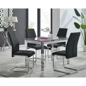 Enna White Glass Extending Dining Table and 4 Black Lorenzo Chairs - Black