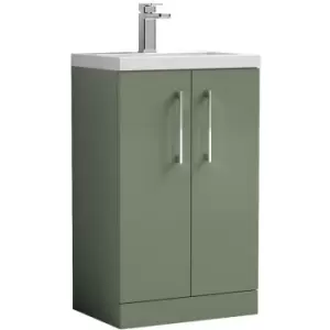Arno Compact Satin Green 500mm 2 Door Wall Hung Vanity Unit and Ceramic Basin - PAL118E - Satin Green - Nuie