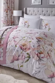 'Peony' Traditional Hand Painted Floral Watercolour Print Duvet Cover Set