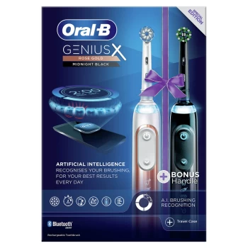 Oral-B Genius X Electric Toothbrushes Rose Gold & Black Duo Pack