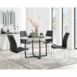 Furniture Box Adley Grey Concrete Effect Storage Dining Table and 4 Black Isco Chairs