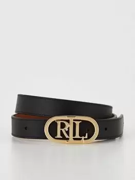 Lauren by Ralph Lauren Logo Reversible Leather Belt - Black/Tan, Black Size M Women